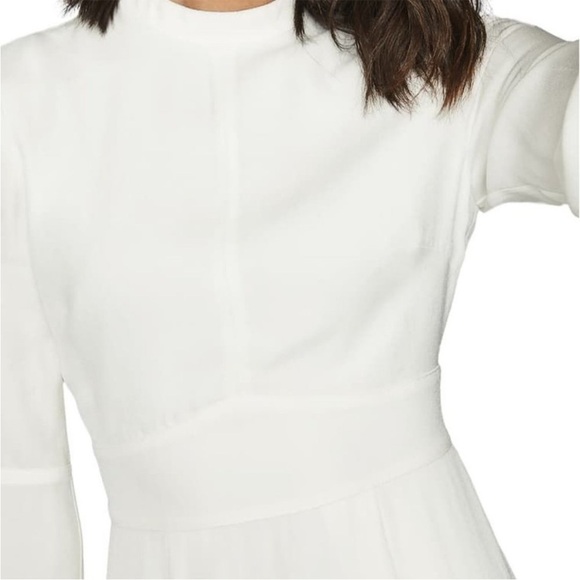 Reiss White Ivory Cora Plain Shift Dress Size 2 A Line Pockets Bell Sleeves - Picture 3 of 14